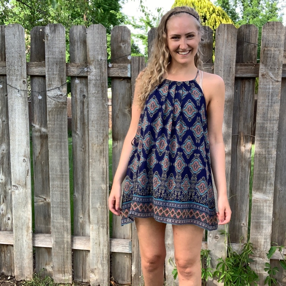 Short Blue Medallion  Dress